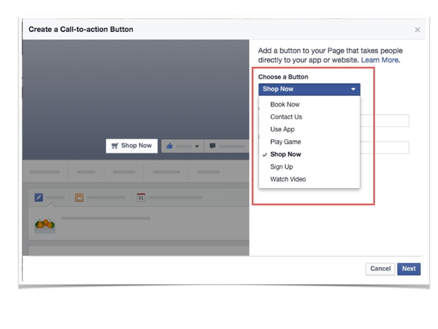 facebook call to action button 