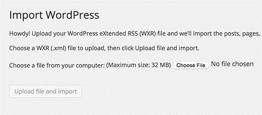 import wordpress screen