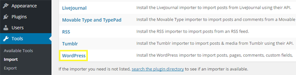 WordPress export file