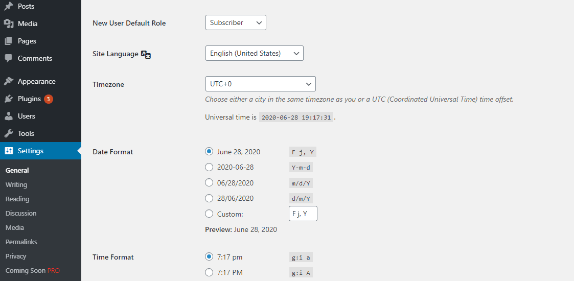 Site language settings 