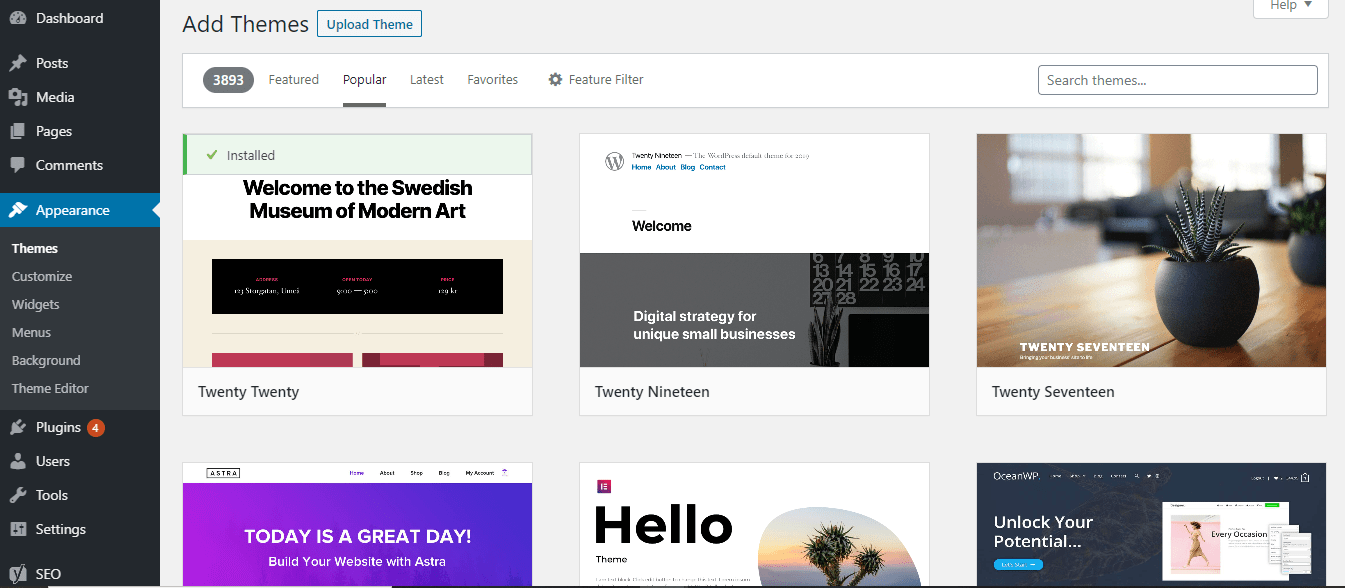 Add themes page