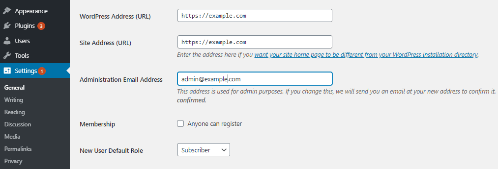 Correct site settings