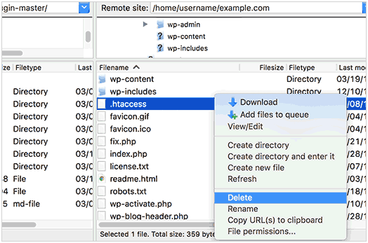 Deleting htaccess