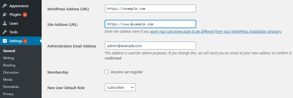 Incorrect site settings