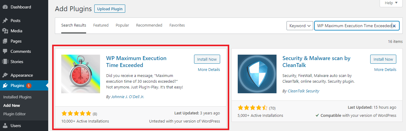 WP Maximum Execution Time Exceeded plugin