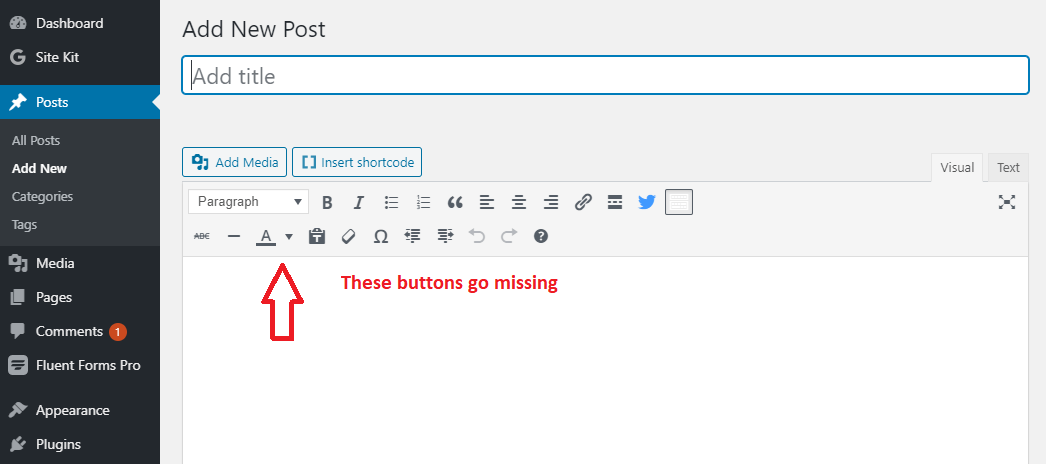 Visual editor buttons