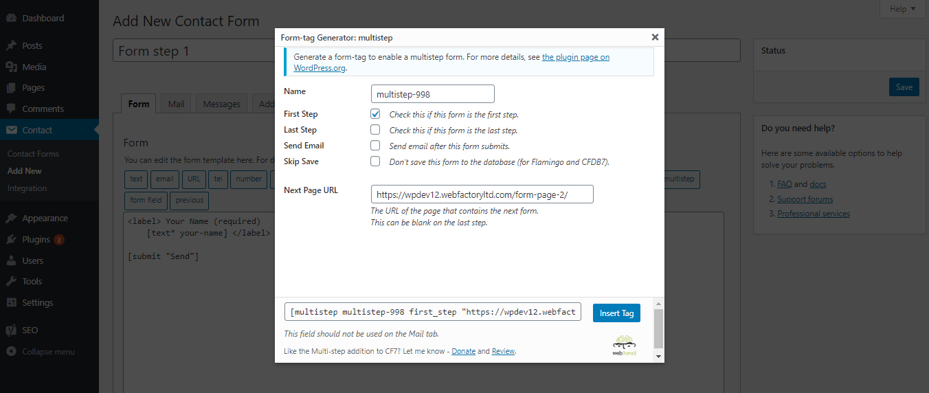 Generating multi-step form