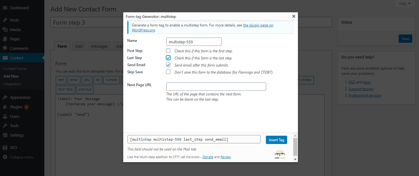 Last form step configuration