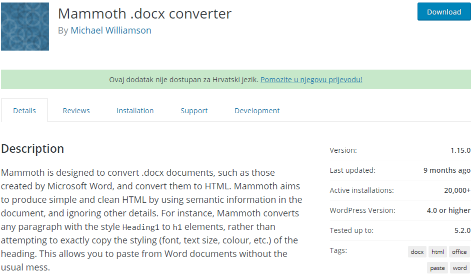 Mammoth .docx converter