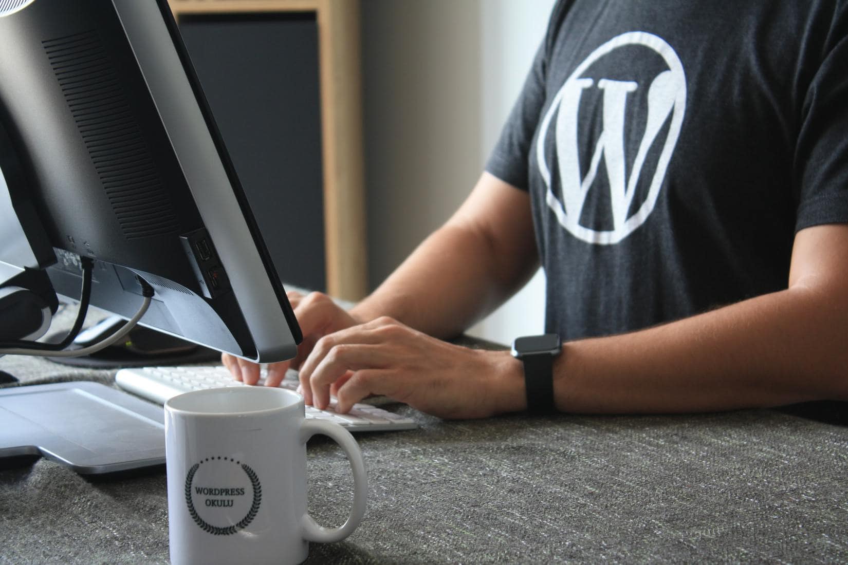 Man wearing WordPress shirt