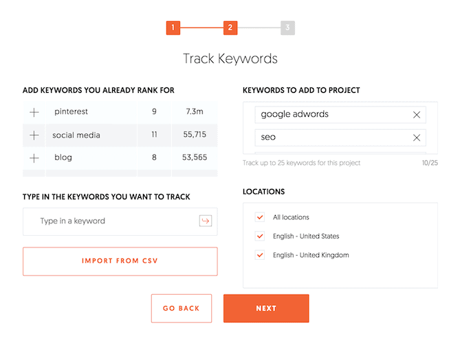 Track keywords Ubersuggest