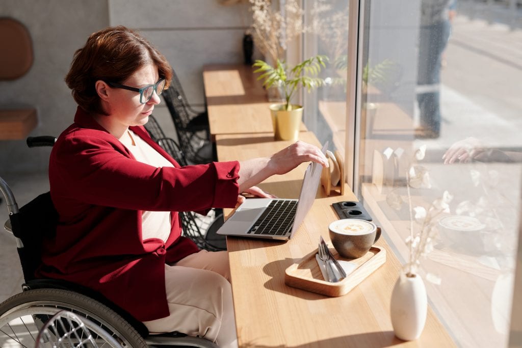 Disabled woman using pc