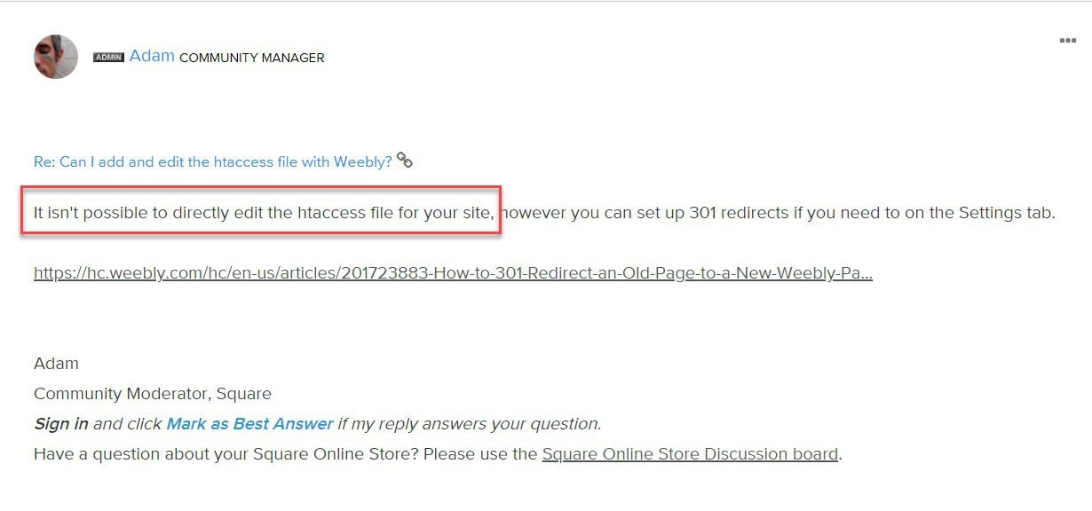 Answer from Weebly community manager