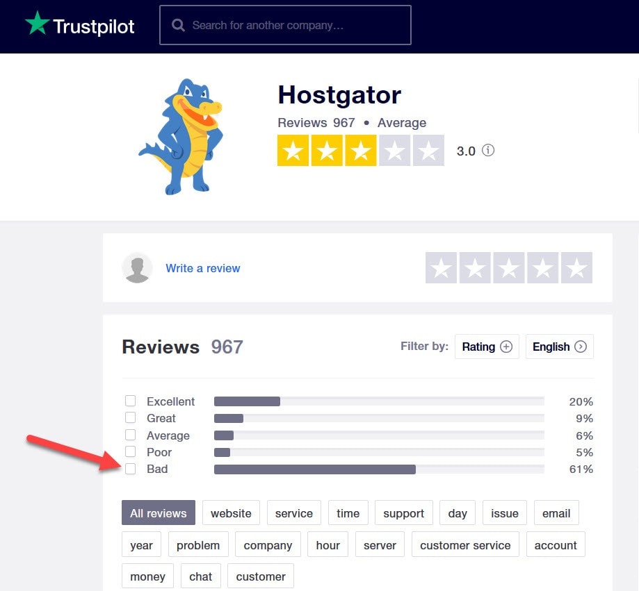 HostGator Trustpilot reviews 