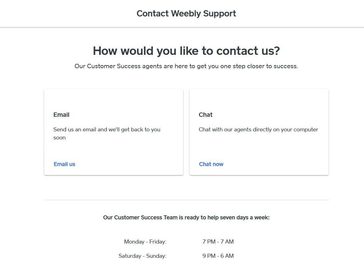 Weebly customer support page