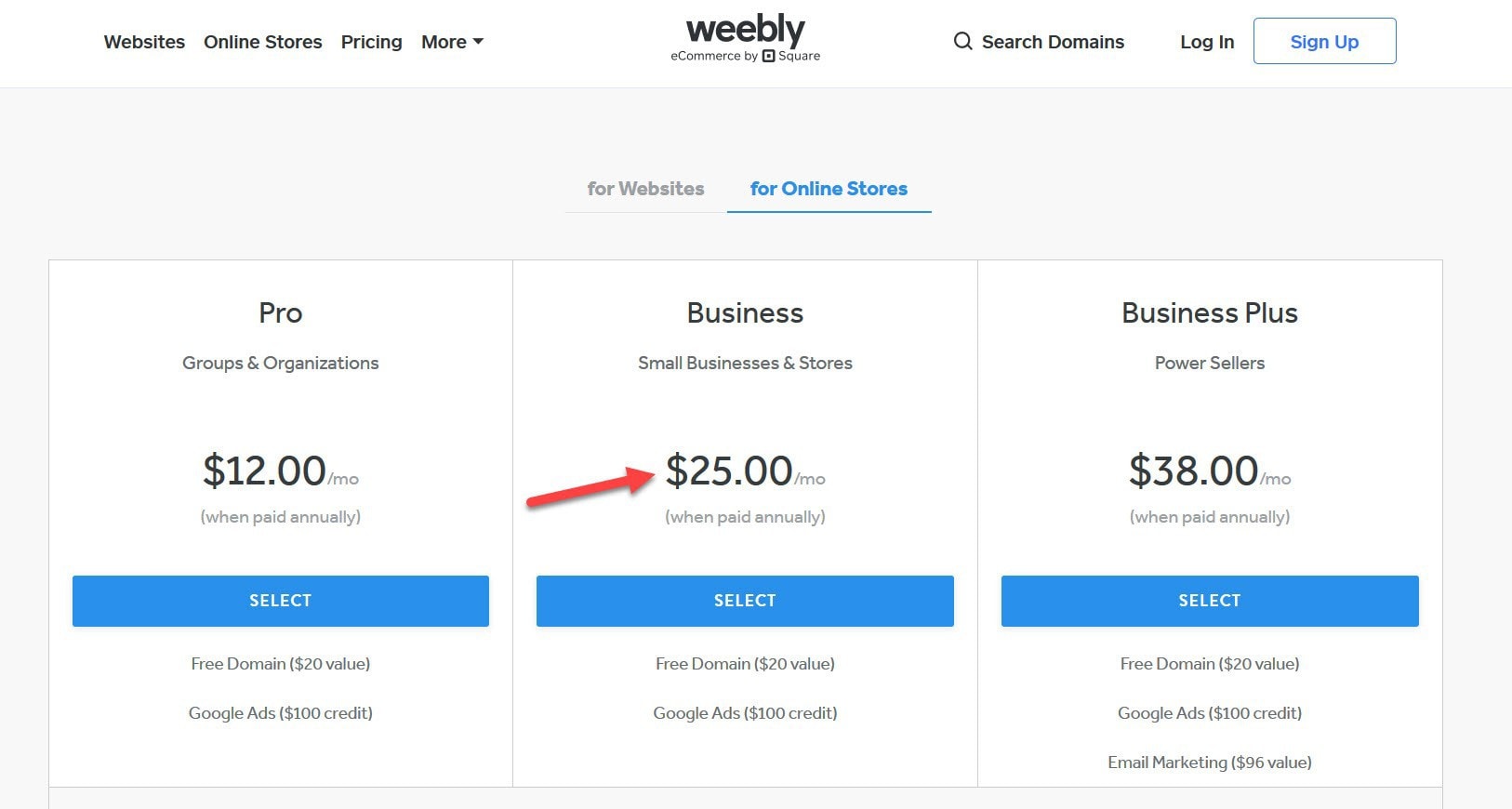 Weebly pricing