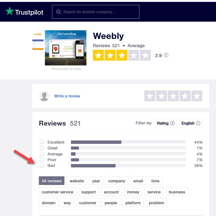 Weebly Trustpilot reviews