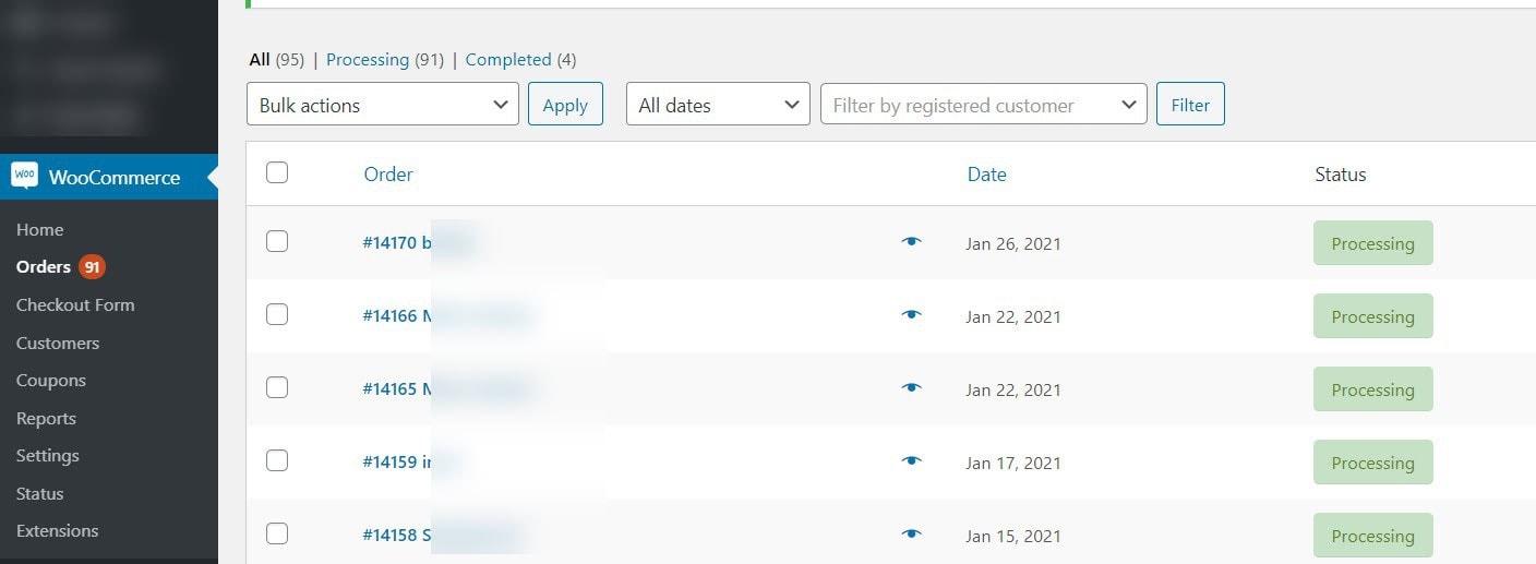 WooCommerce orders tab