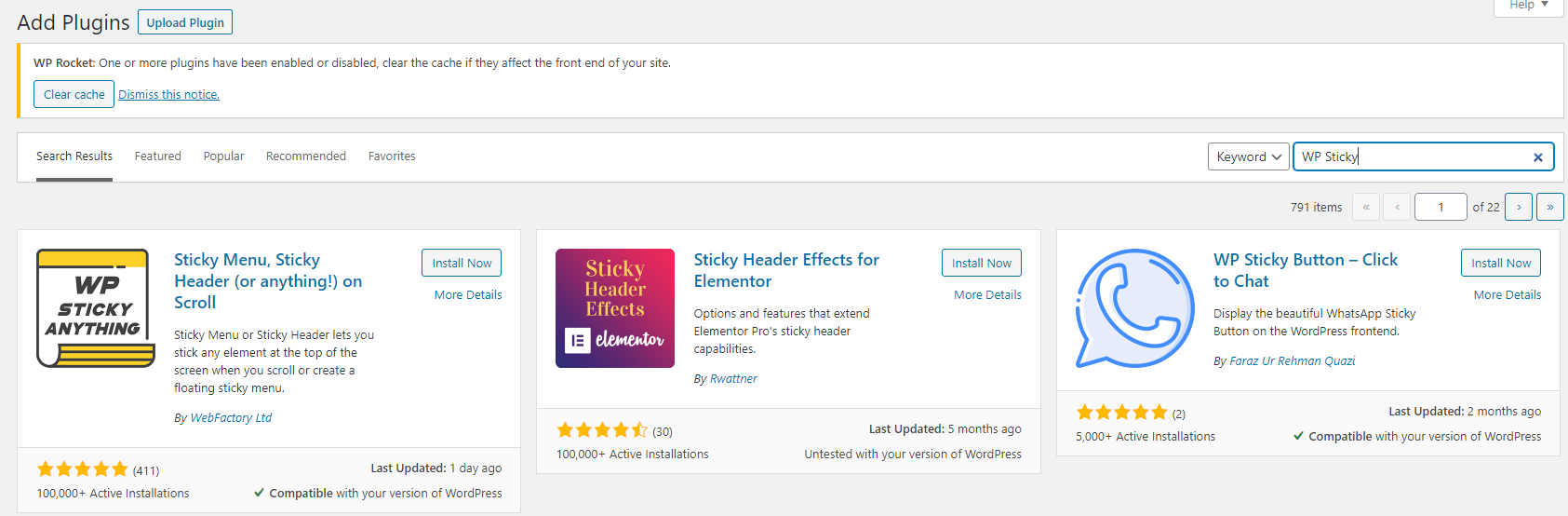 WP Sticky plugin installation