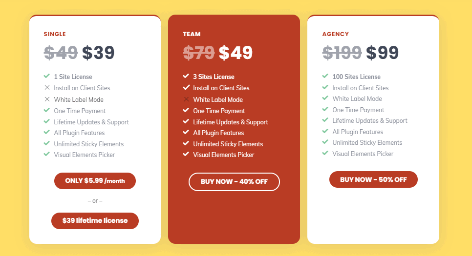 WP Sticky Pro pricing