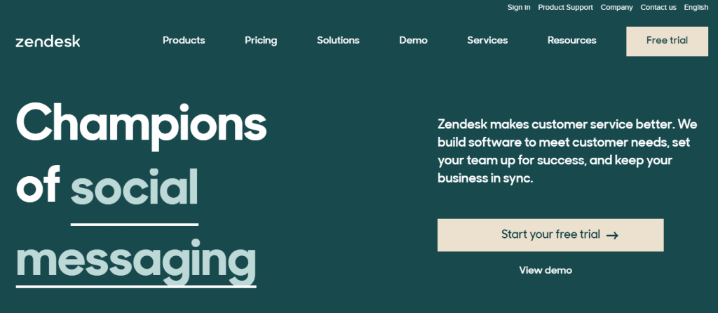 Zendesk homepage