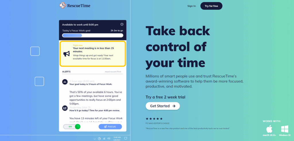 RescueTime homepage