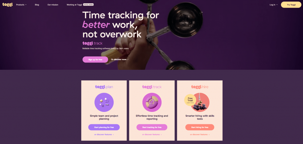 Toggl homepage