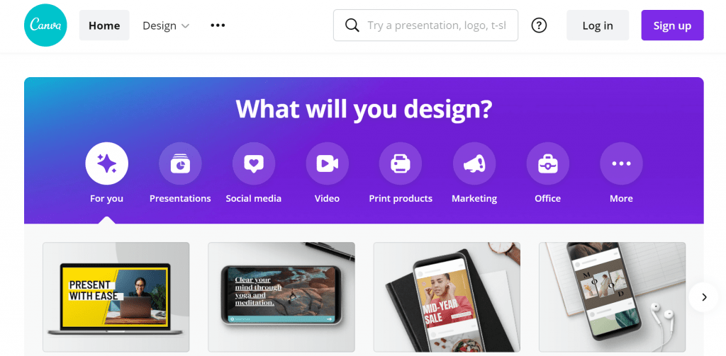 Canva homepage