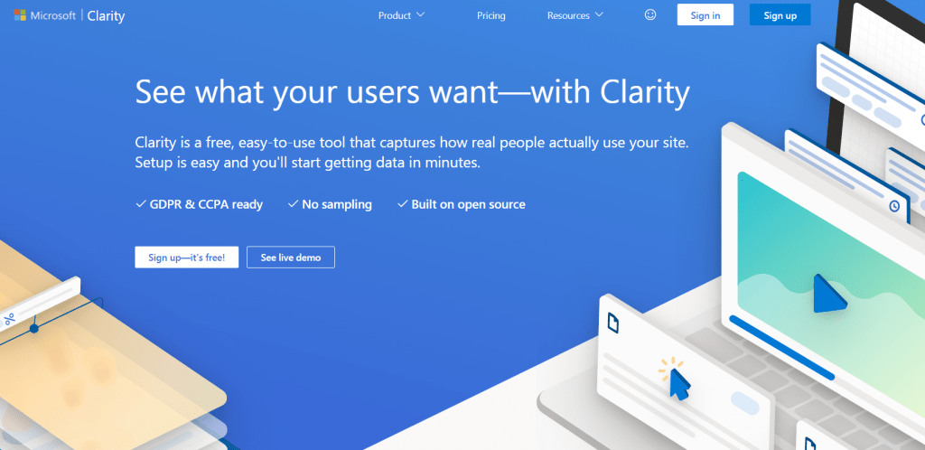 Microsoft Clarity homepage