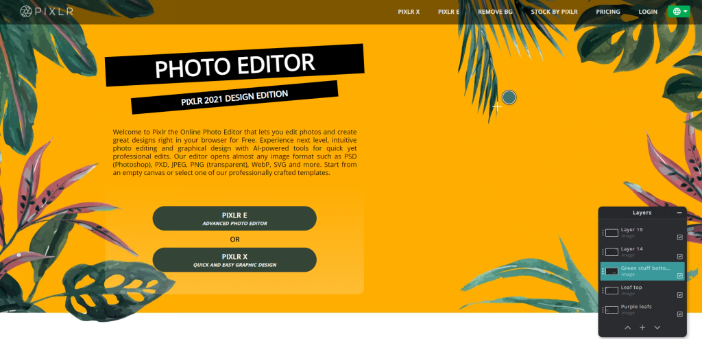 Pixlr homepage