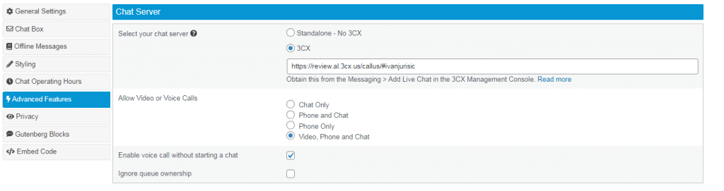 CX Live Chat Plugin Advanced Settings