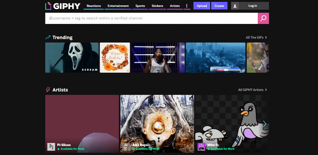 Giphy homepage