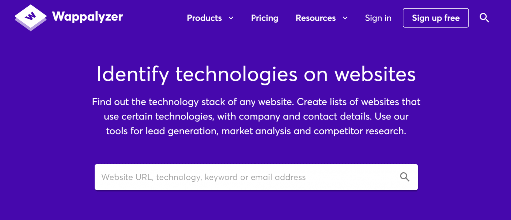 Wappalyzer homepage