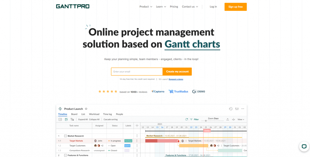 GanttPRO homepage