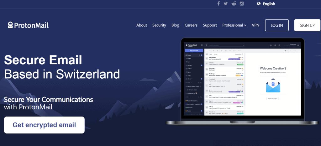 ProtonMail homepage