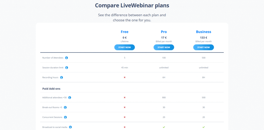 LiveWebinar pricing