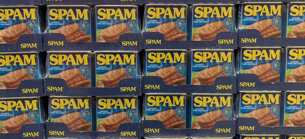 SPAM - Might be fitting if you're talking about social media spam or email spam ;)