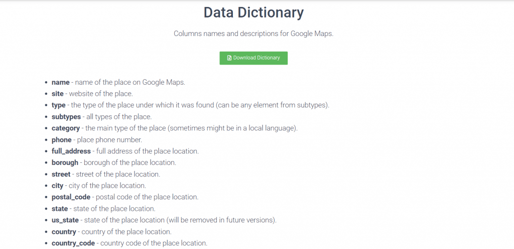 Data Dictionary