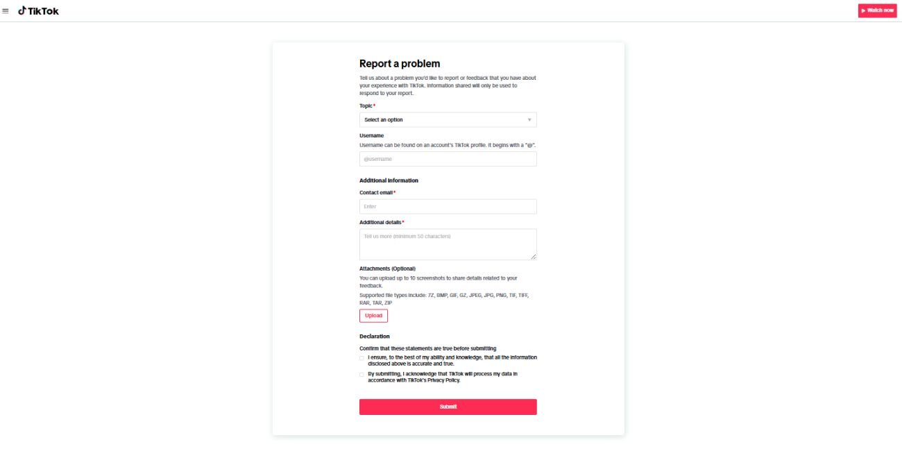 Contact TikTok Through the Feedback Form