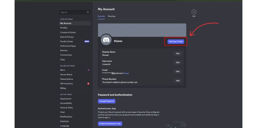 Edit User Profile