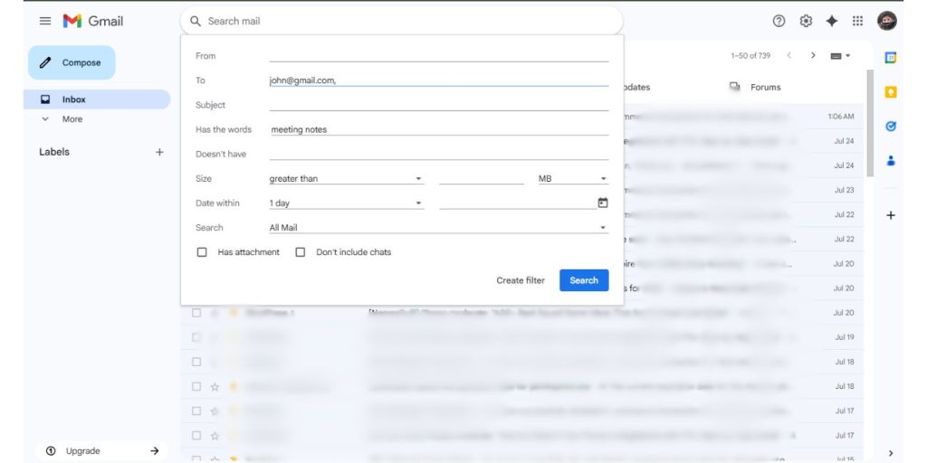 Using Gmail’s Search Bar