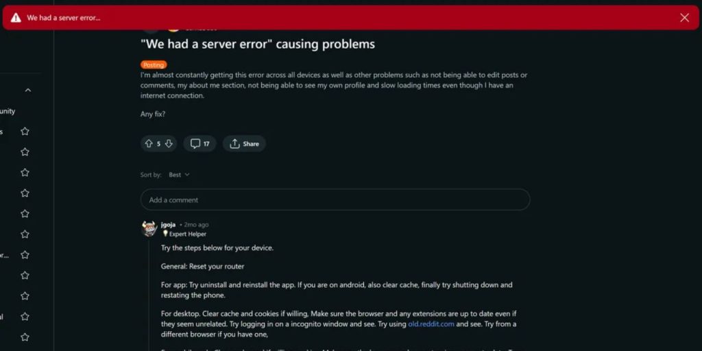 Common Causes of “We Had a Server Error…” on Reddit