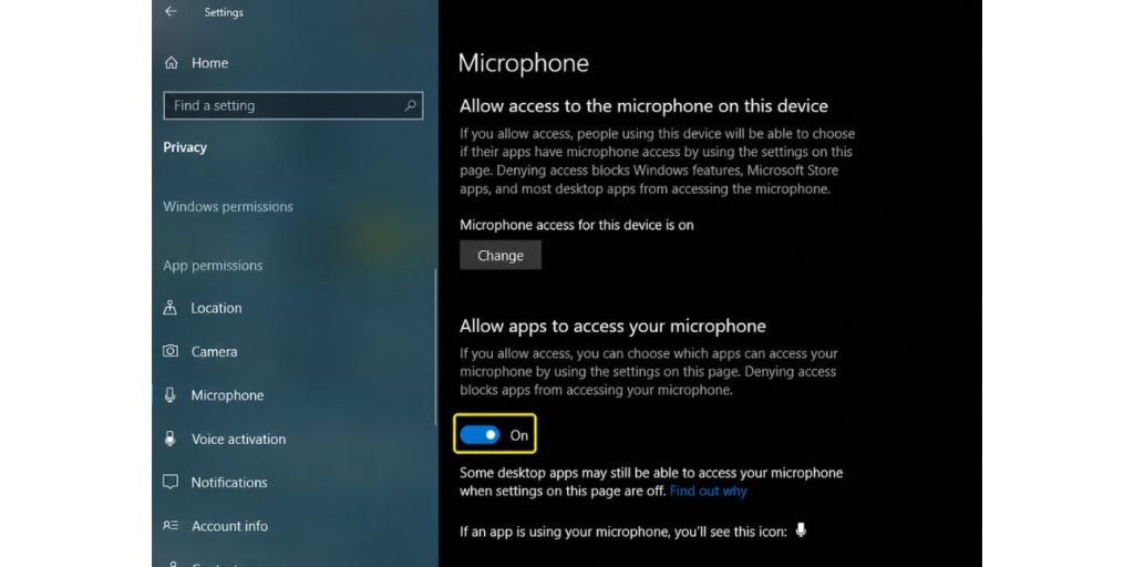Allow Microphone Access in Windows