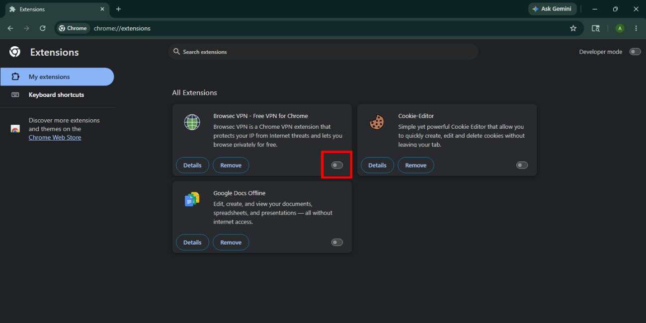 Disable Browser Extensions